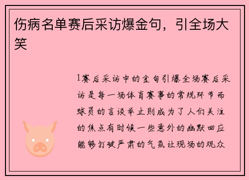 伤病名单赛后采访爆金句，引全场大笑